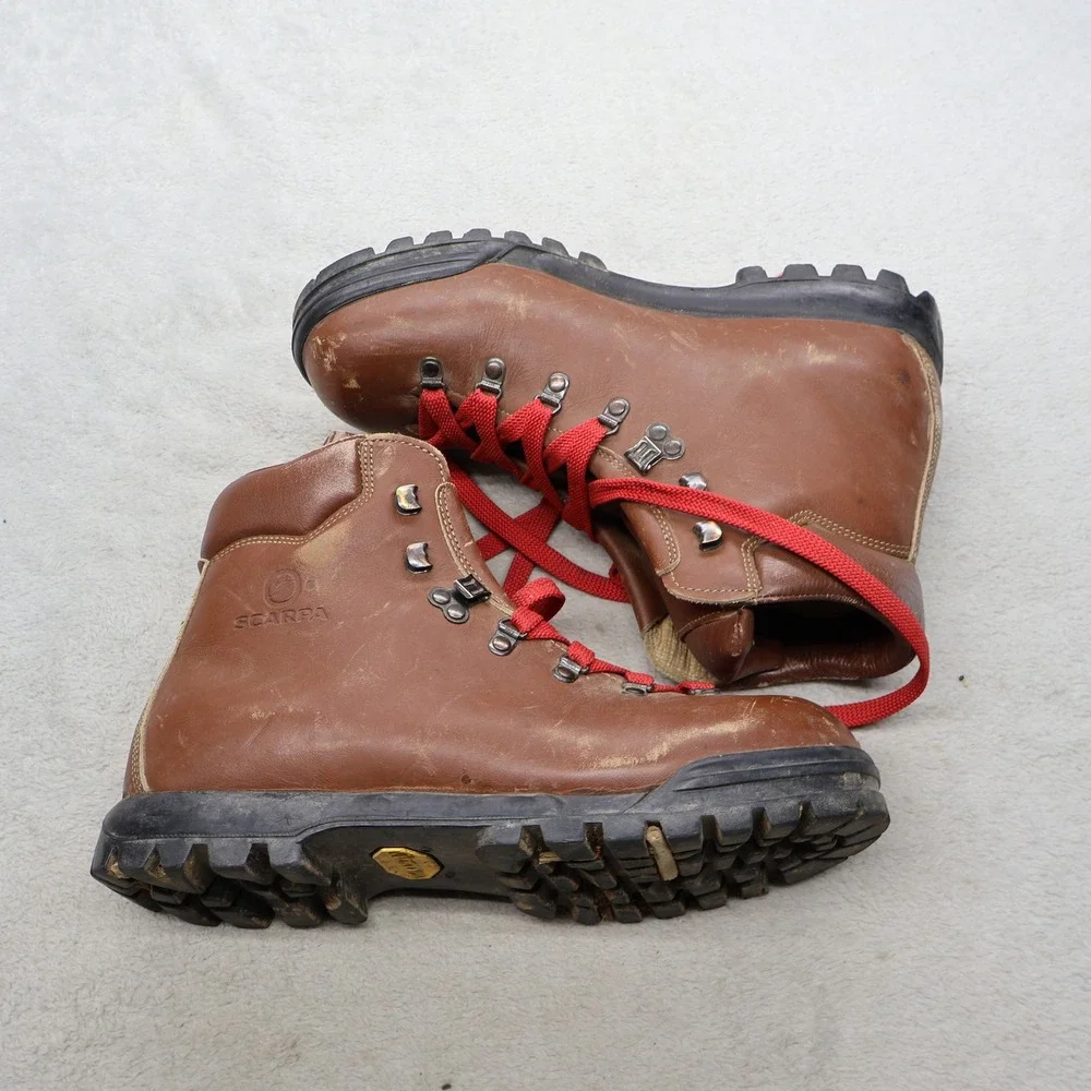 Scarpa Men 8.5 EU41.5 Hiking Boots Brown Leather Mountaineer Trek Italy Rain VTG